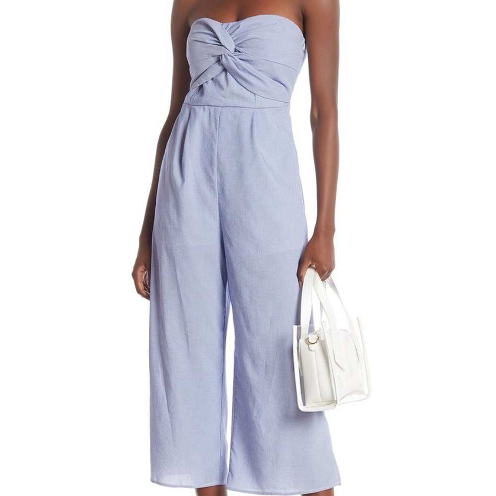 Striped Strapless Bow Front Jumpsuit